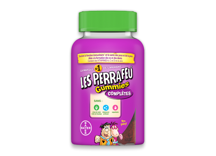 Flacon de multivitamines LES PIERRAFEU Gummies et emballage de multivitamines LES PIERRAFEU Complètes